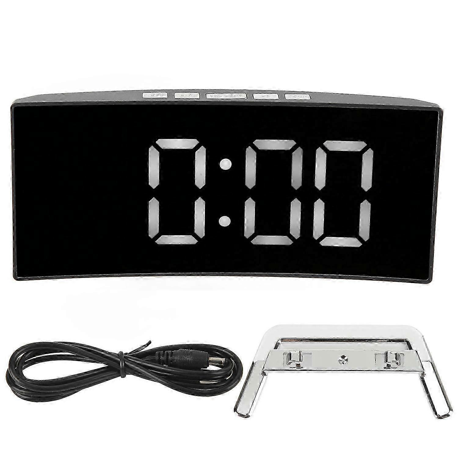 Digital Alarm Clock Mirror Smart Light Sensing Curved Screen LED Clock Digital Temperature Display A