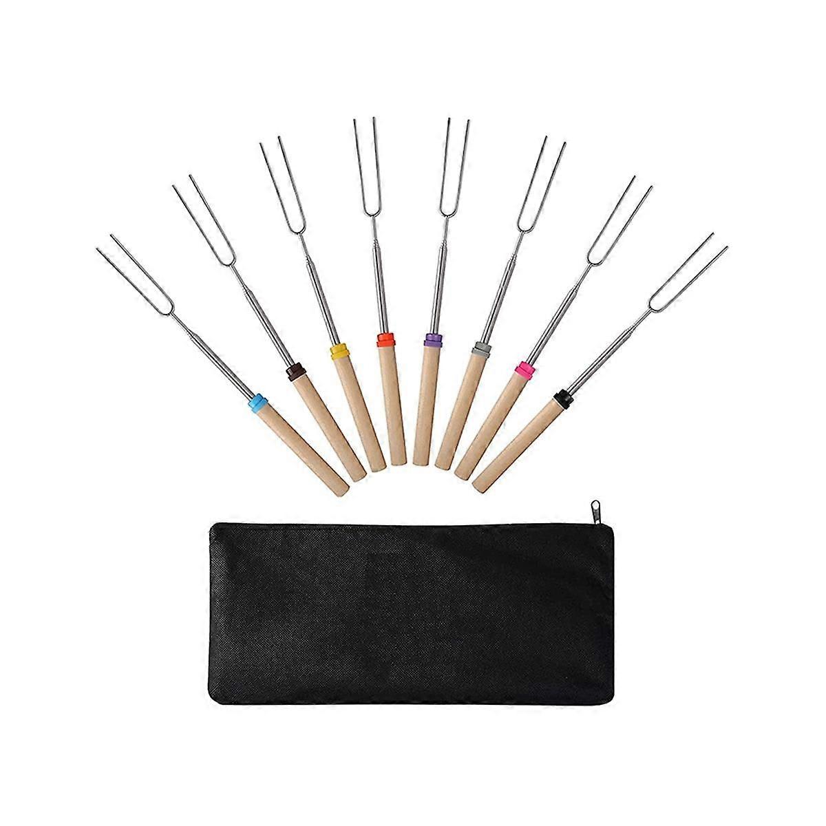 Marshmallow Roasting Sticks (8 Pack) 32 Inches Extendable Telescoping Smores Skewers for Fire Pit M