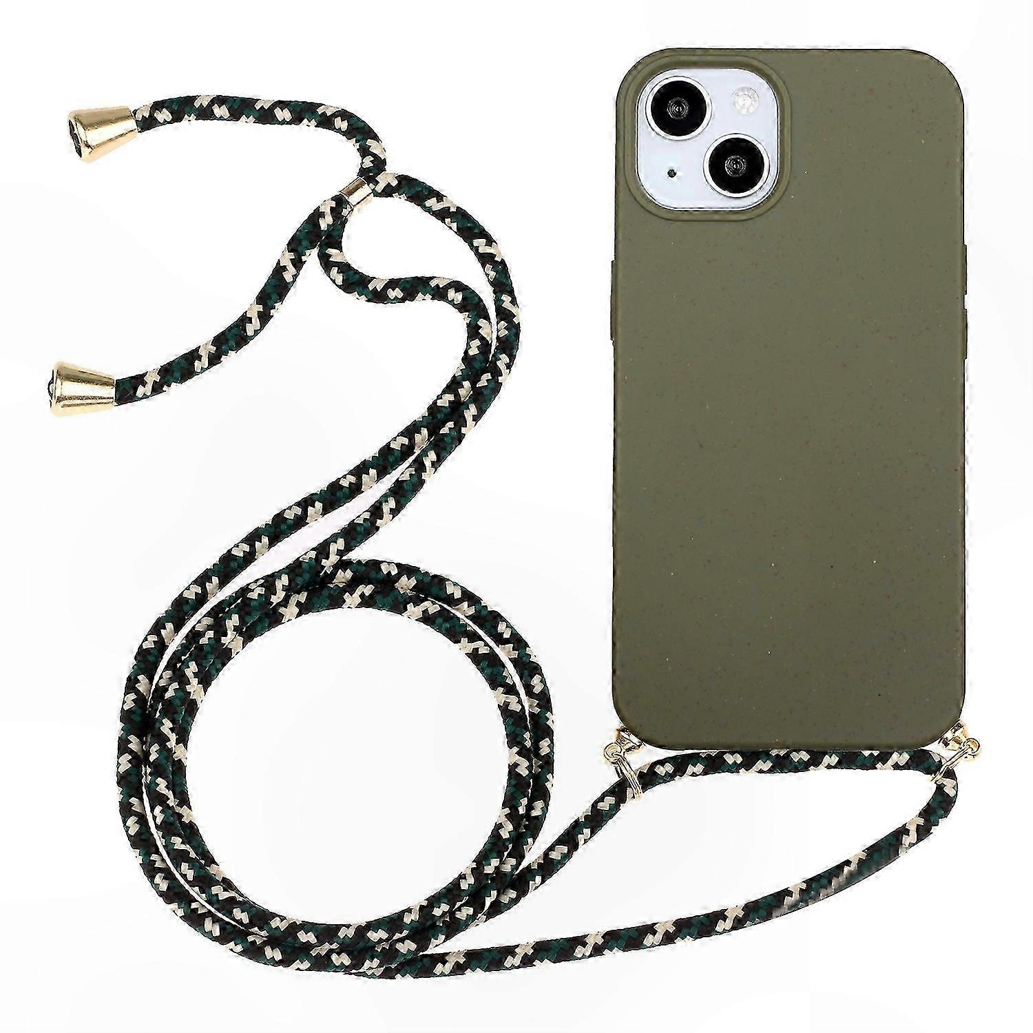 Biodegradable Phone Case with Wheat Straw and TPU Shockproof Design, Includes Detachable Lanyard for Model 15