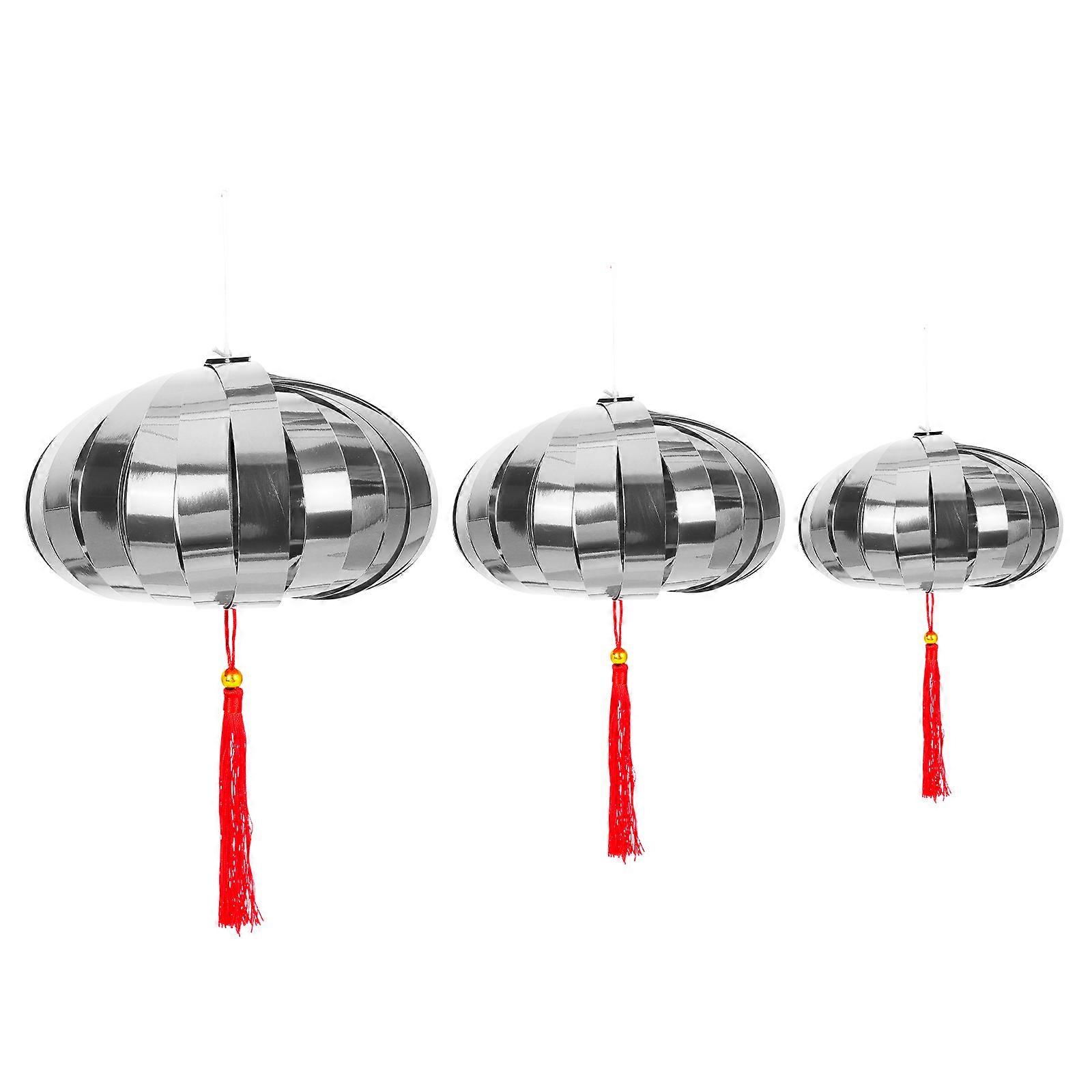 Mirror Paper Lantern 3Pcs for Decor Silver Round Hanging Paper Lanterns