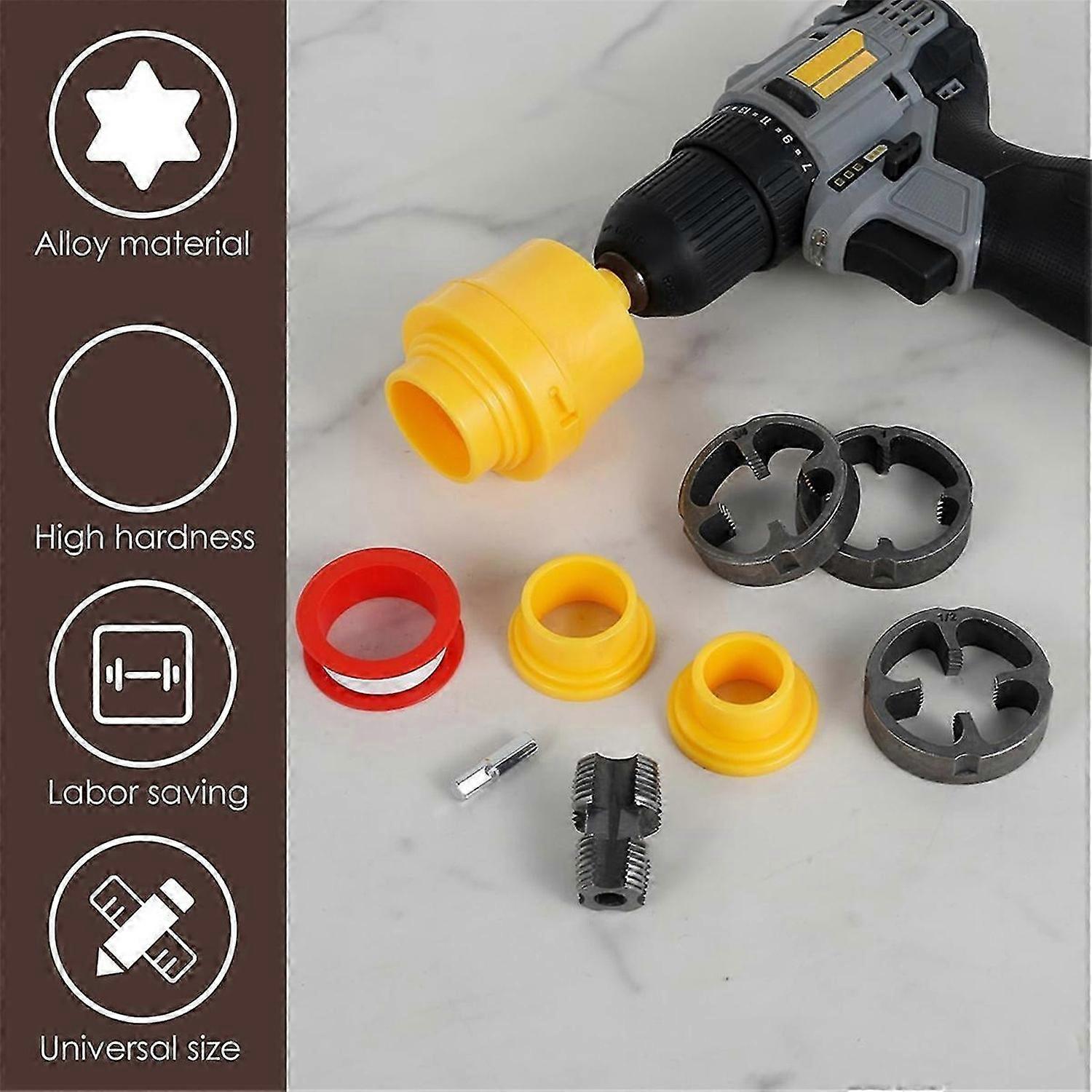 PVC Pipe Threader Kit,PVC Pipe Thread Maker Tool with 3 Dies(1/2In),3/4In),1In),Water Pipe Threading