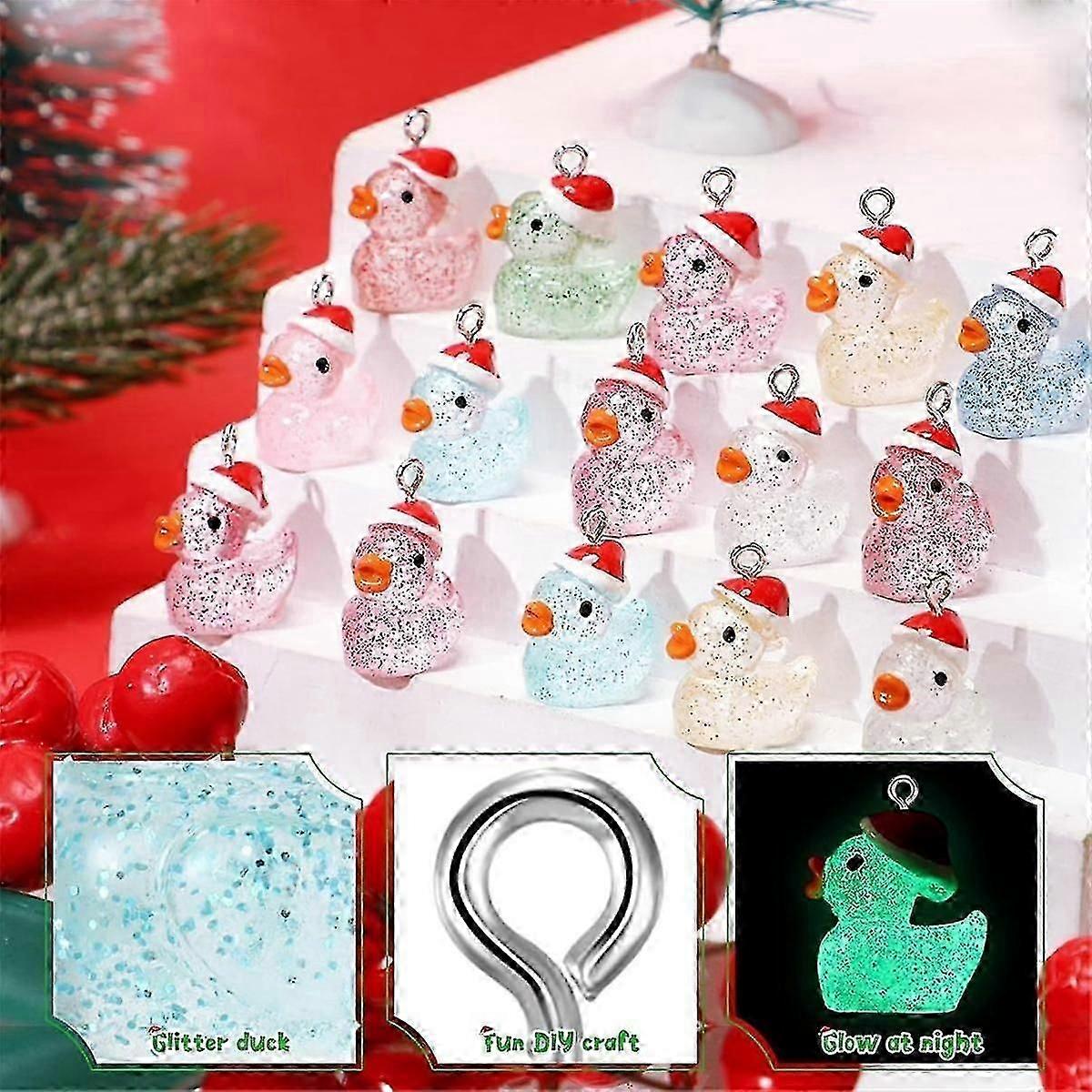 Christmas Mini Resin Ducks Luminous Christmas Tiny Duck Mini Resin Animals Miniature Glow In The Da