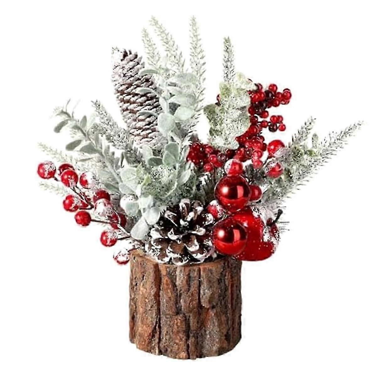 Small Christmas Tree, Artificial Christmas Tree with Christmas Ornaments Pine Cone Berry, Tabletop