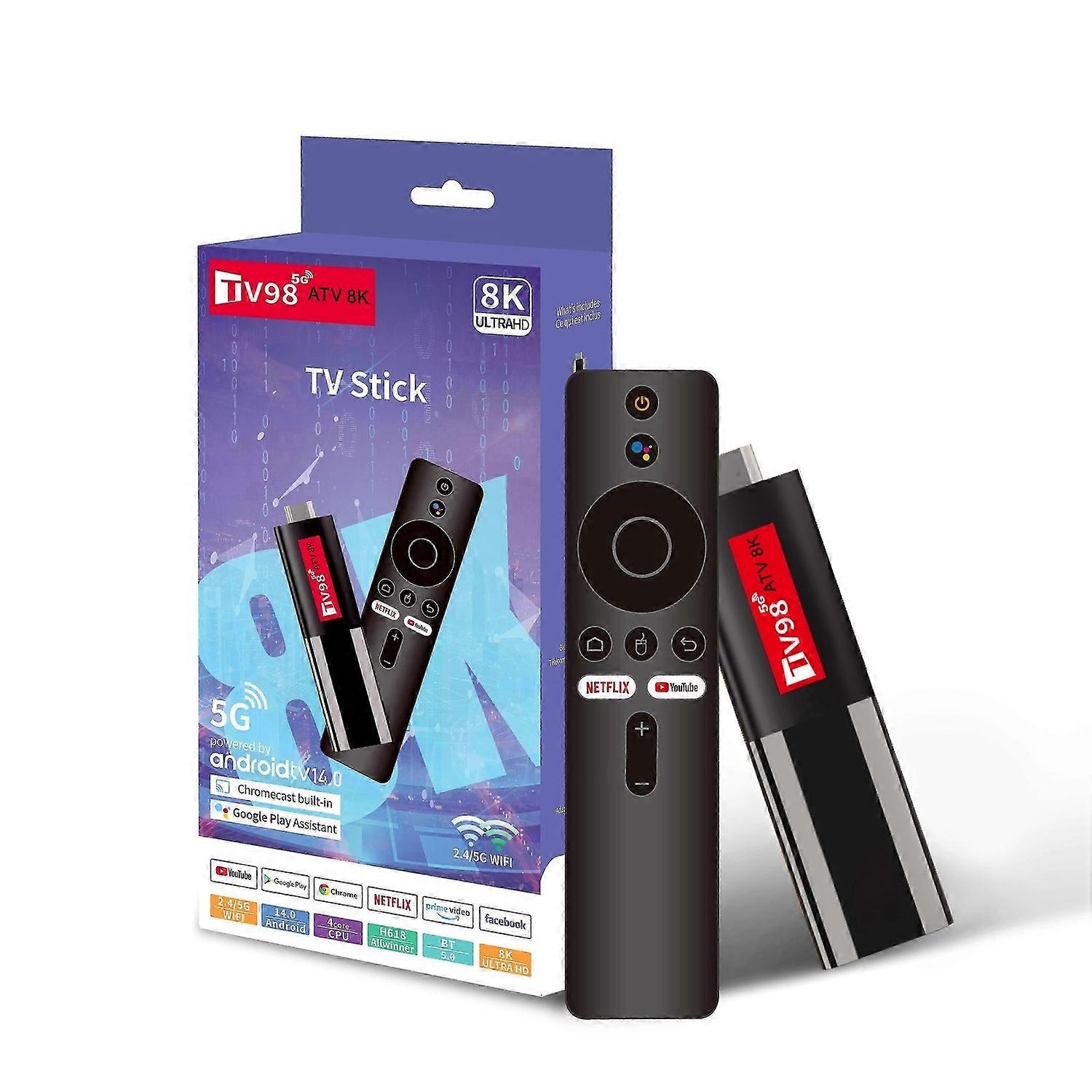 Android 14.0 TV Stick 8K WiFi6 2.4/5G Smart TV Stick 2GB 16GB Network Media Player TV Dongle for YouTube Google NETFLIX