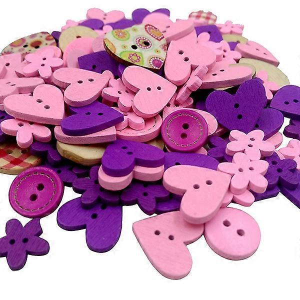 Wooden Button for Craft Decoration Pack of Buttons Pink Design