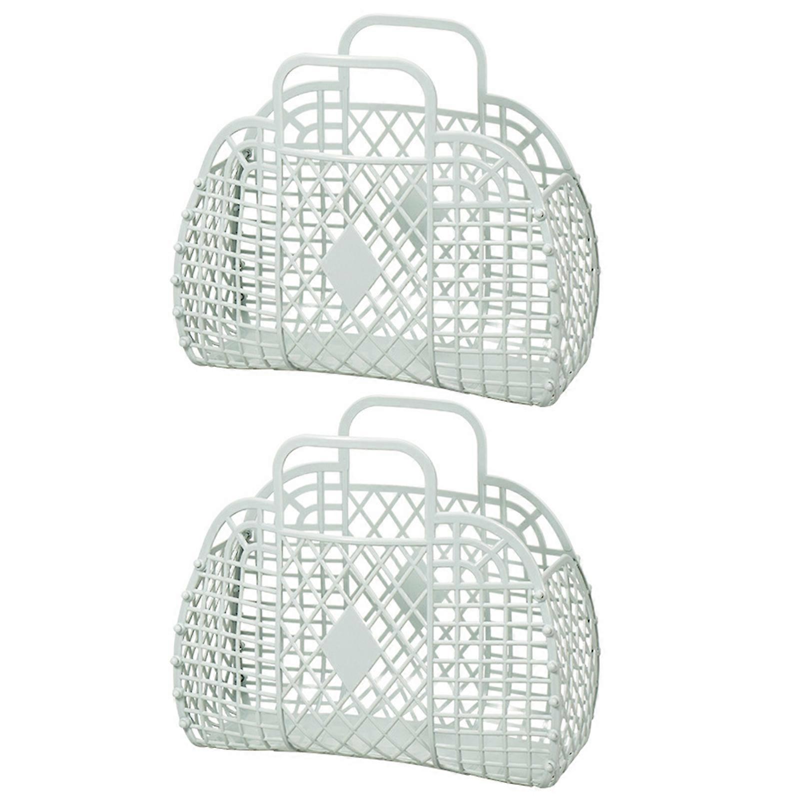 2Pcs Storage Basket Large Capacity Hollow Design with Handle Beach Basket Sundries Storage Container Home Supplies