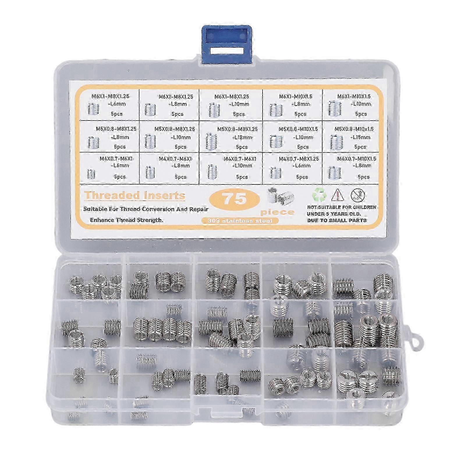 2025 75Pcs Stainless Steel Threaded Inserts Nuts Assortment Tool Kit for Thread Repair