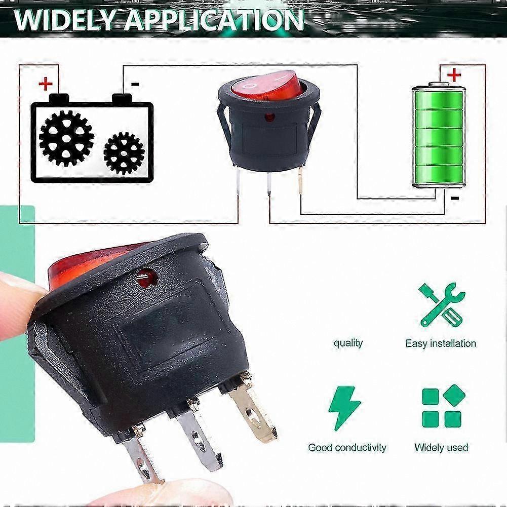 6Pcs Round Rocker Switch with 3 Pins, 2 Position On/Off, Red & Green LED Illuminated