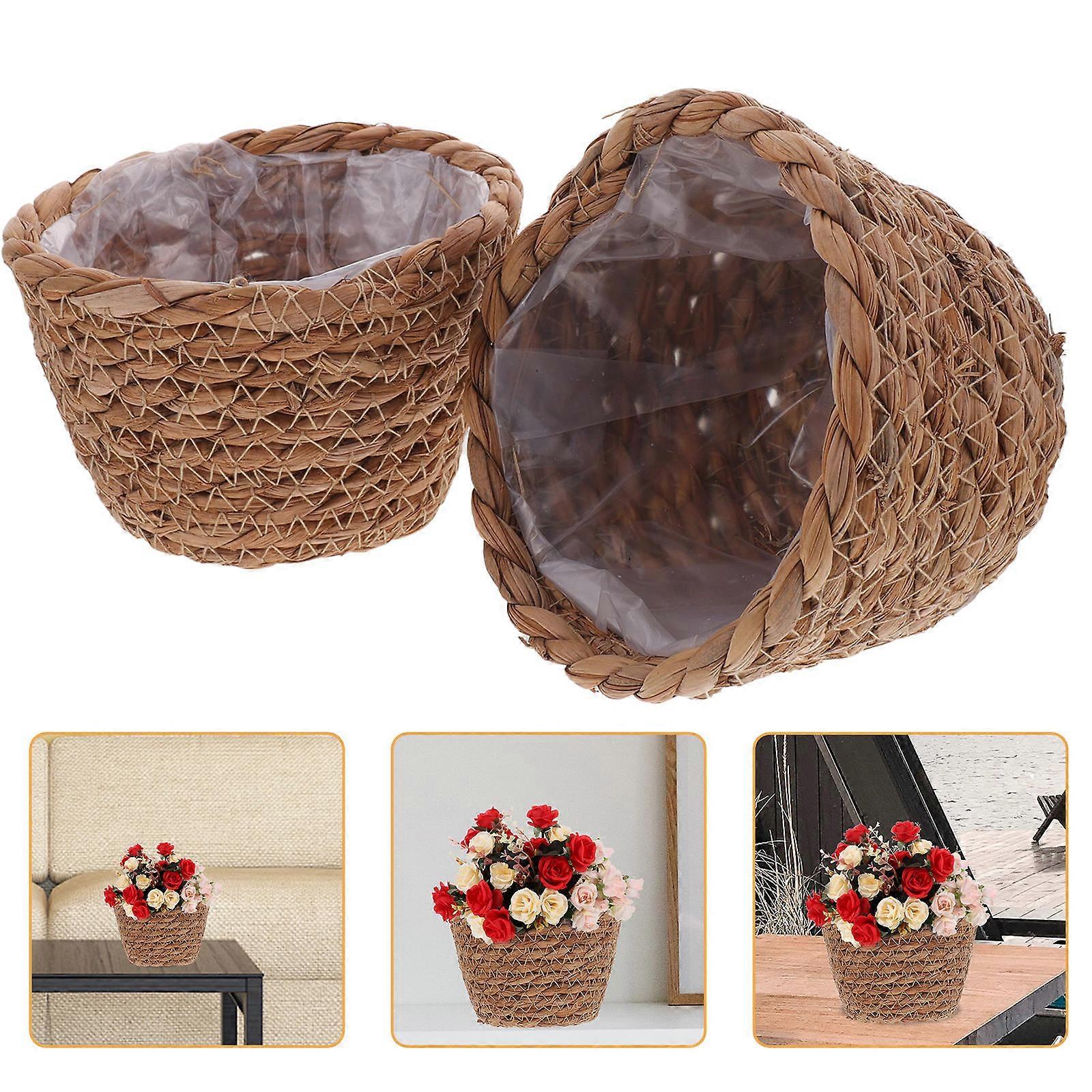 Hand Woven Flower Basket Rustic Planter for Storage 4Pcs