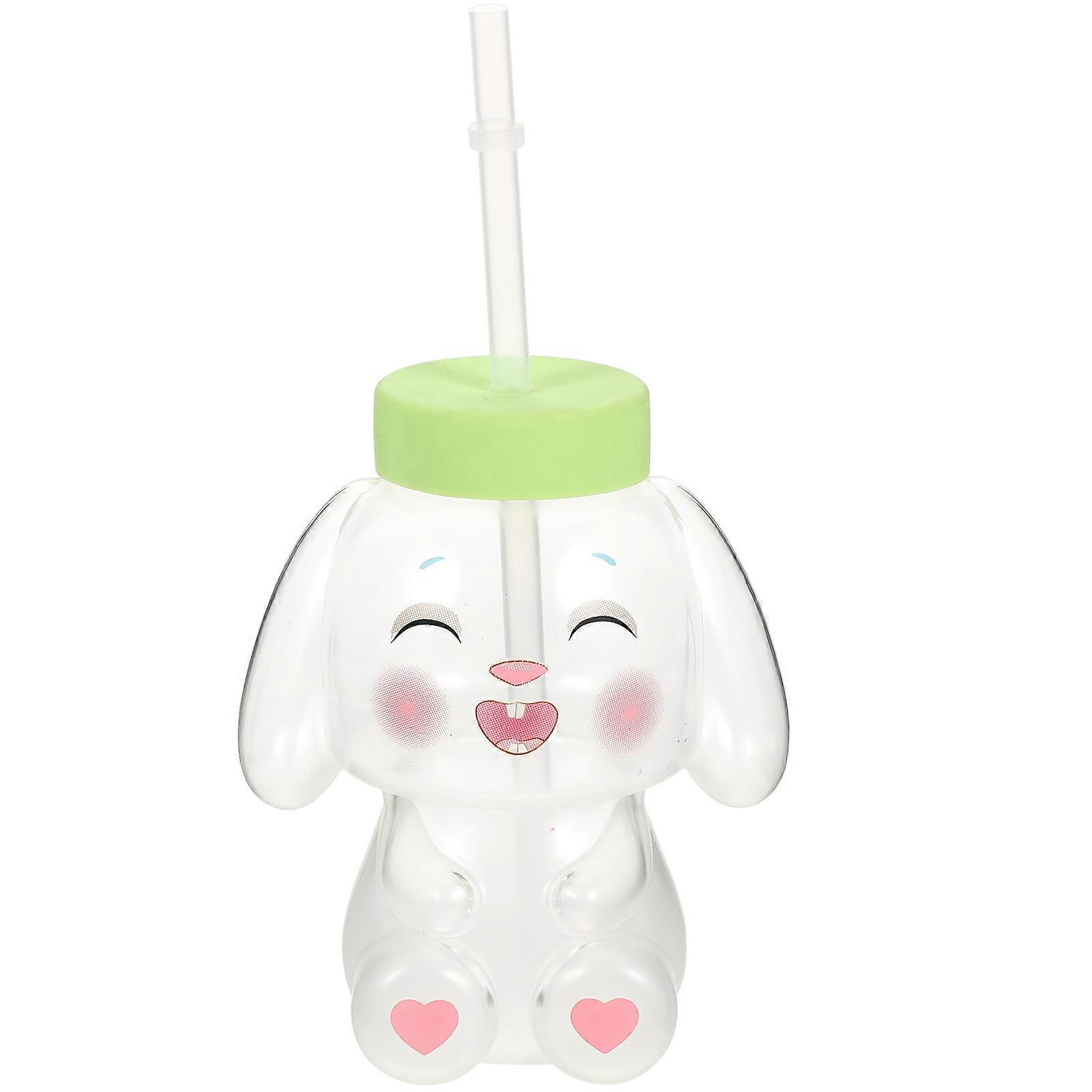 Clear Beverage Cup Glass Tumbler for Storage 5Sets Rabbit Shaped with Straw