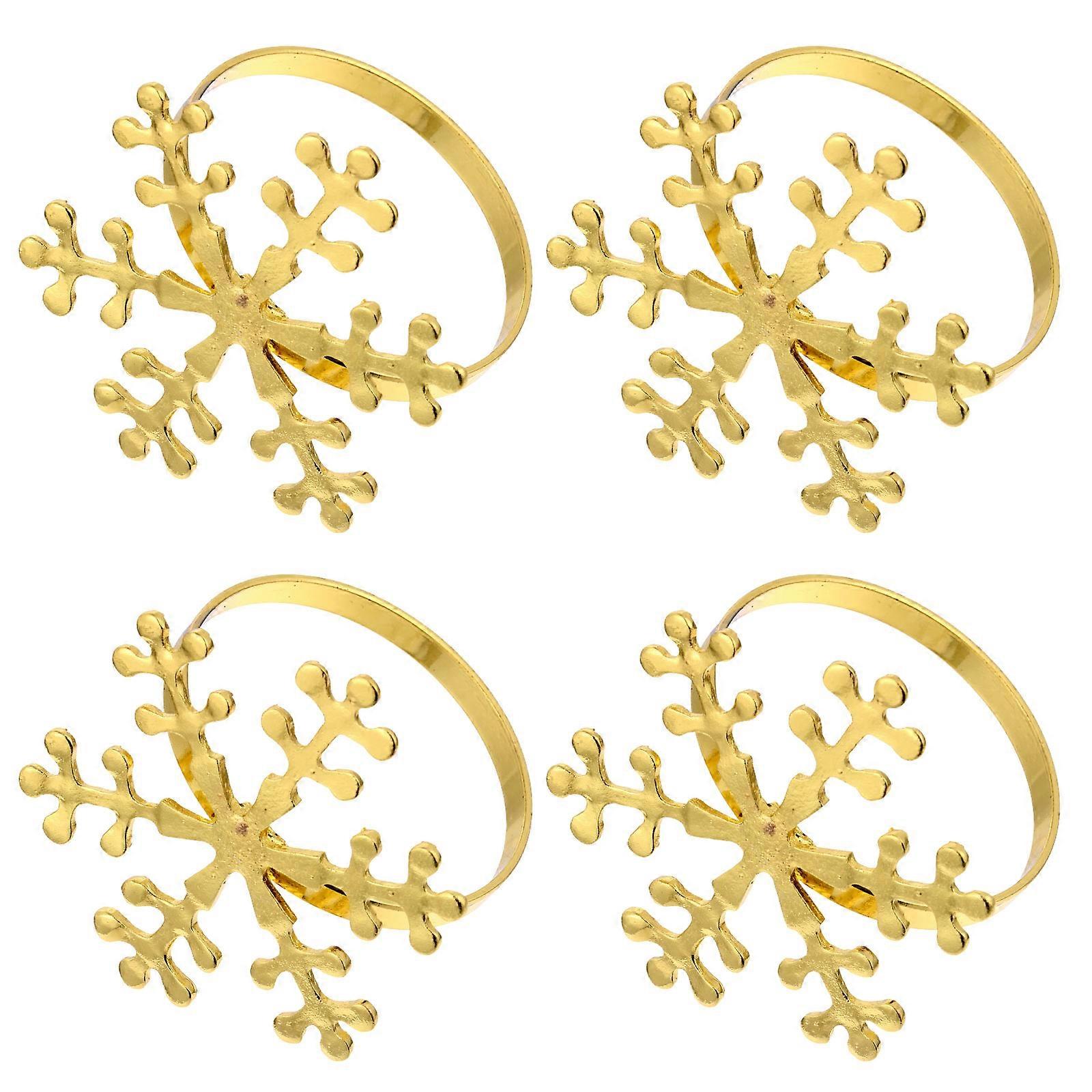 Elegant Snowflake Napkin Rings For Table Decoration With Golden Color And Alloy Material For Christmas Day And Party Setting 4 Pcs