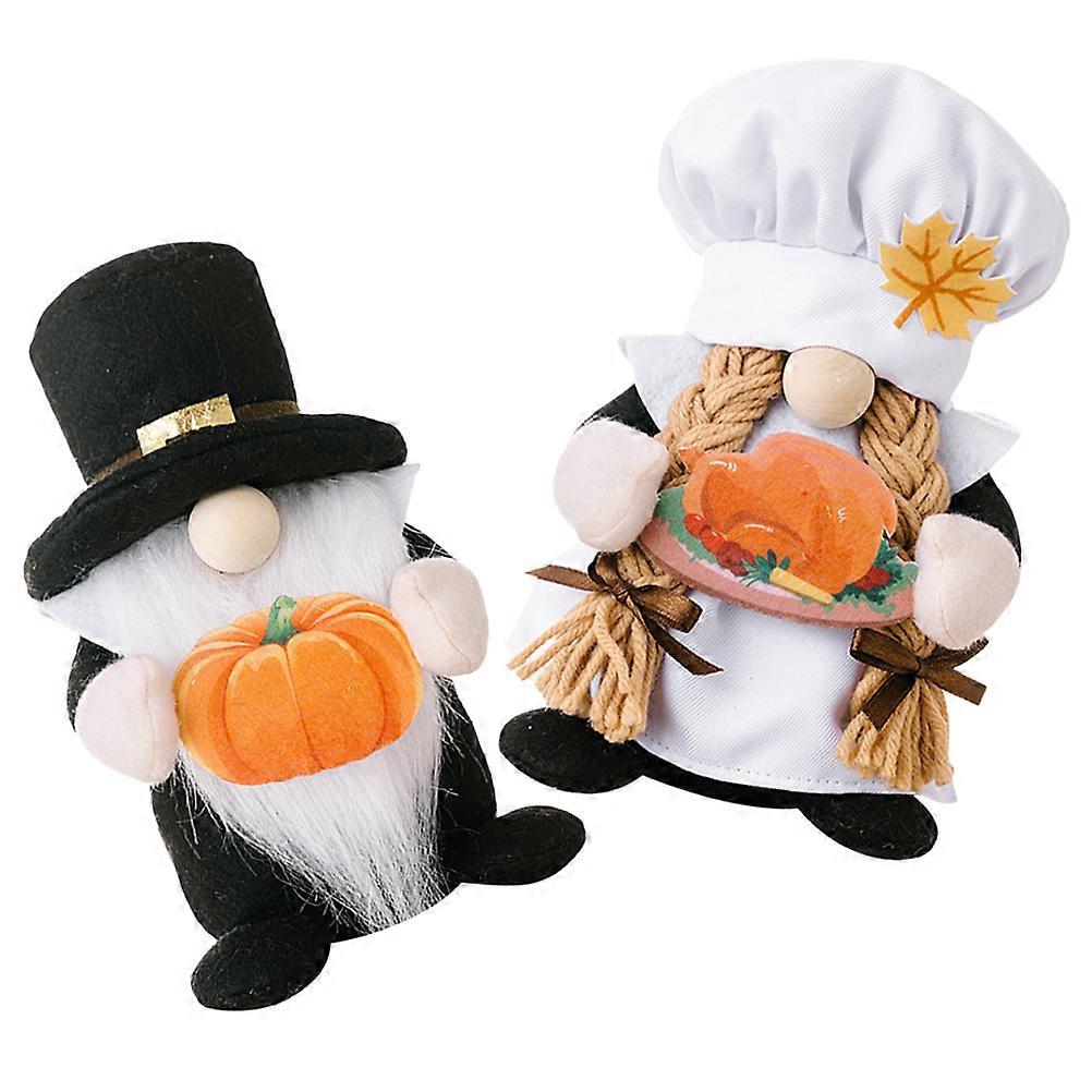 Decorative Gnome Doll 2Pcs Assorted Color Plush Durable Polyester Thanksgiving Decor