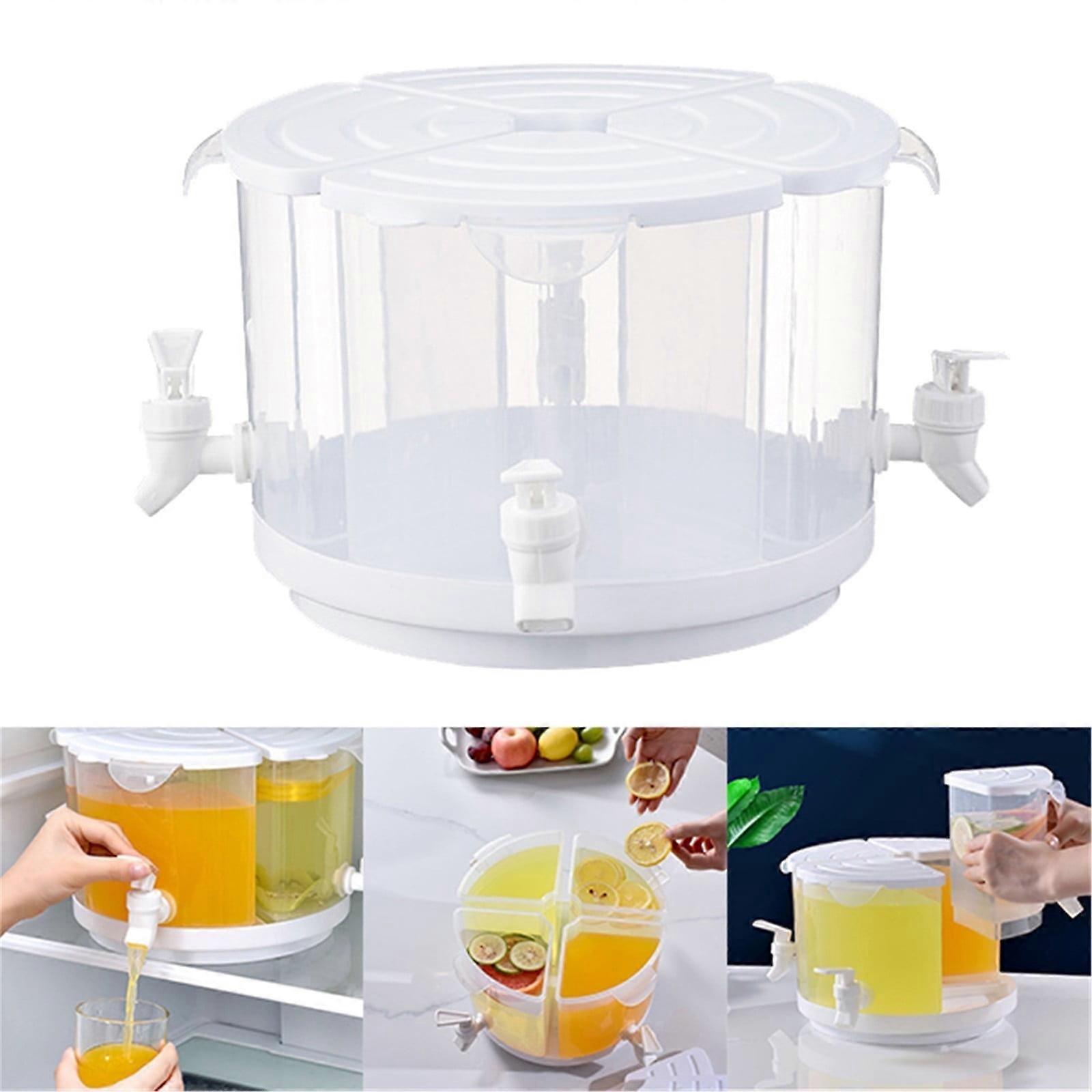 5.5L Fridge Beverage Dispenser with Spigot, 4 Grids, Rotating Plastic Cold Kettle for Iced Lemonade, Juice - White