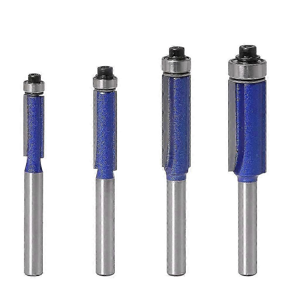 Set of 4 Flush Trim Bits - 6mm Shank - Ball Bearings - Grooving Bit - Woodworking Bit - Gr