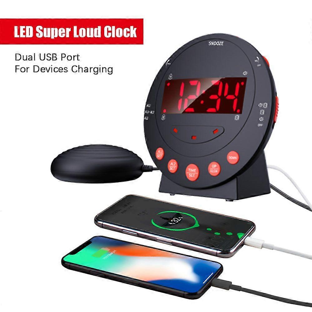 Loud Alarm Clock with Bed Shaker Vibrating Alarm Clock with Flash Light Brightness Adjustable Snooze Dual Alarm Setting USB Charger Port LED Digital D