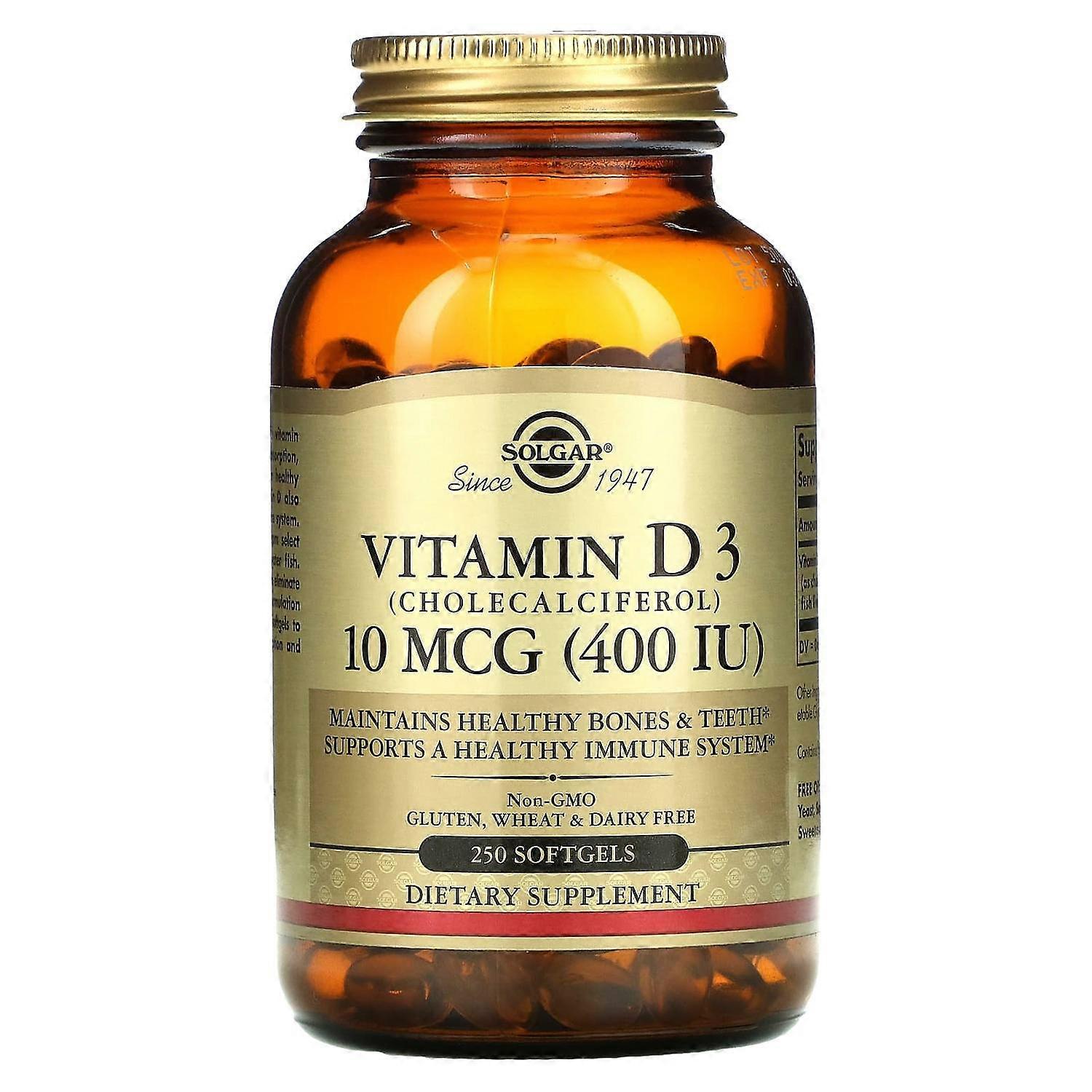 Solgar, Vitamin D3, 10 mcg (400 IU), 250 Softgels