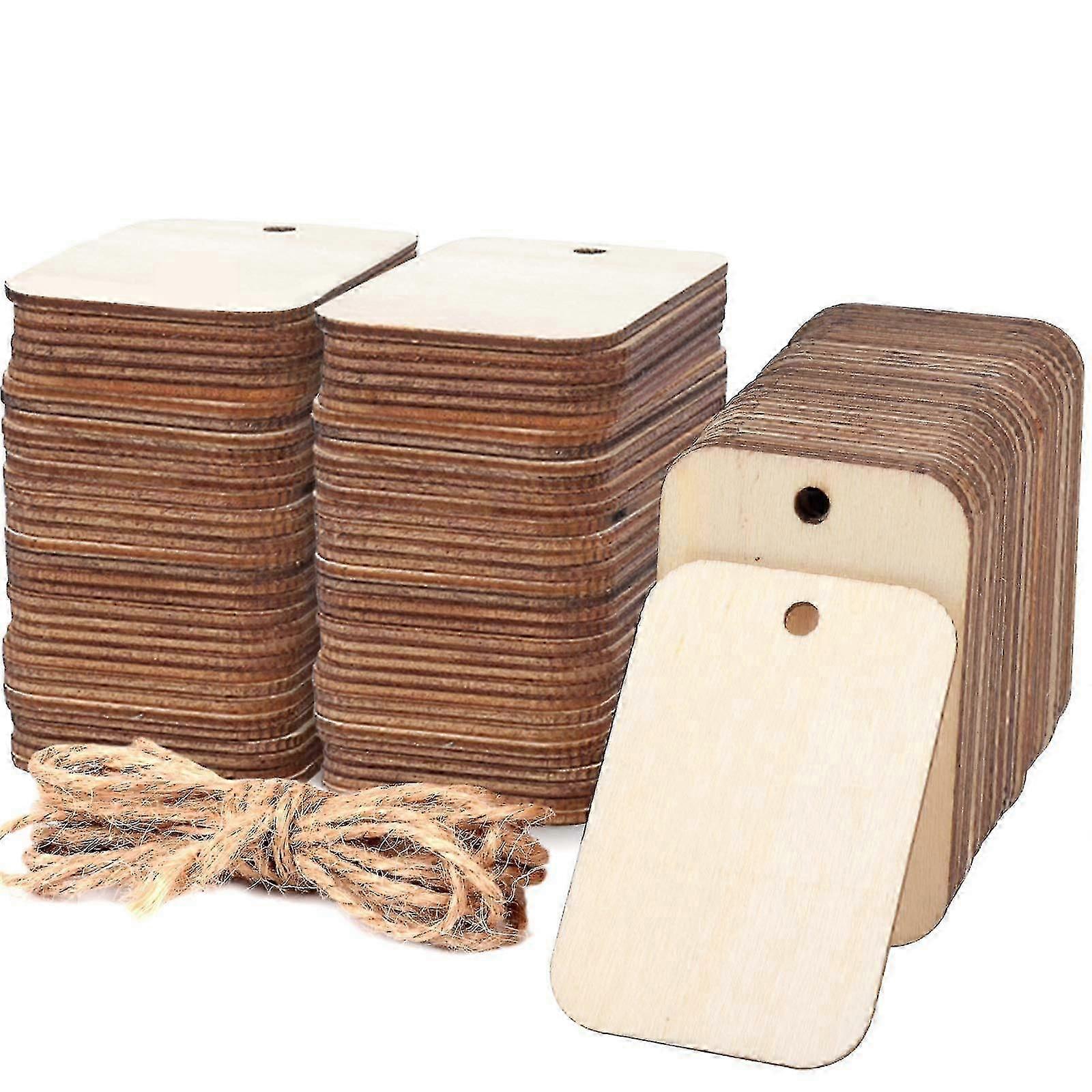 100 PCs Peças de madeira inacabadas em forma de retângulo, recorte de madeira leve Rústico Natural com Furo (2.04 X 1.37)