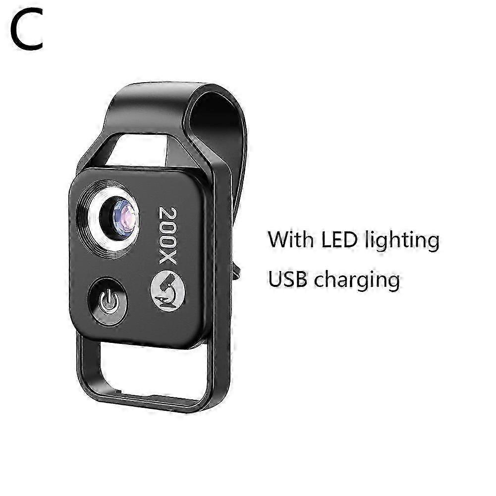 25-26 200x Zoom Lens for Iphone, Microscope HD Identification, Built-in LED Light