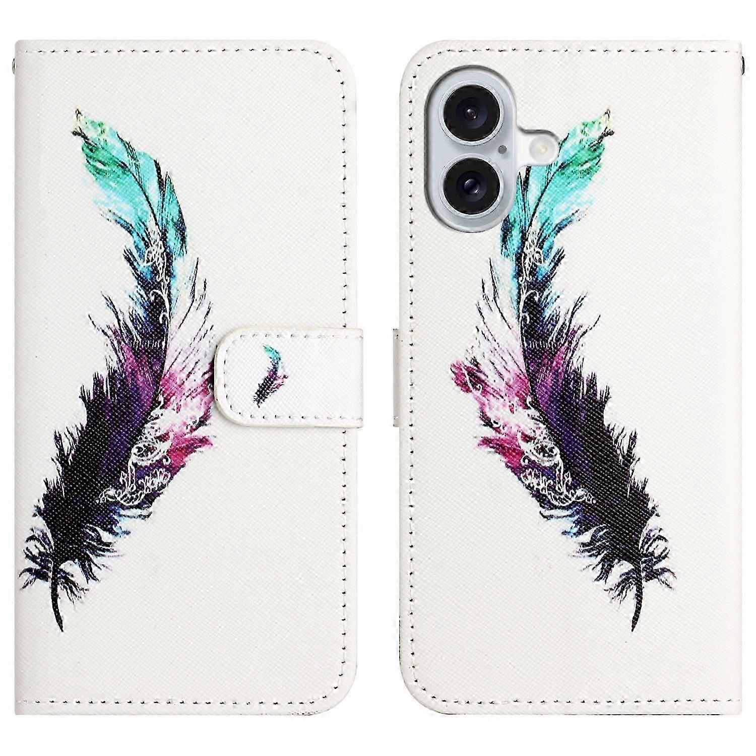 For iPhone 17 Case Pattern Print PU Leather Wallet Phone Cover Cross Texture - Feather 26s