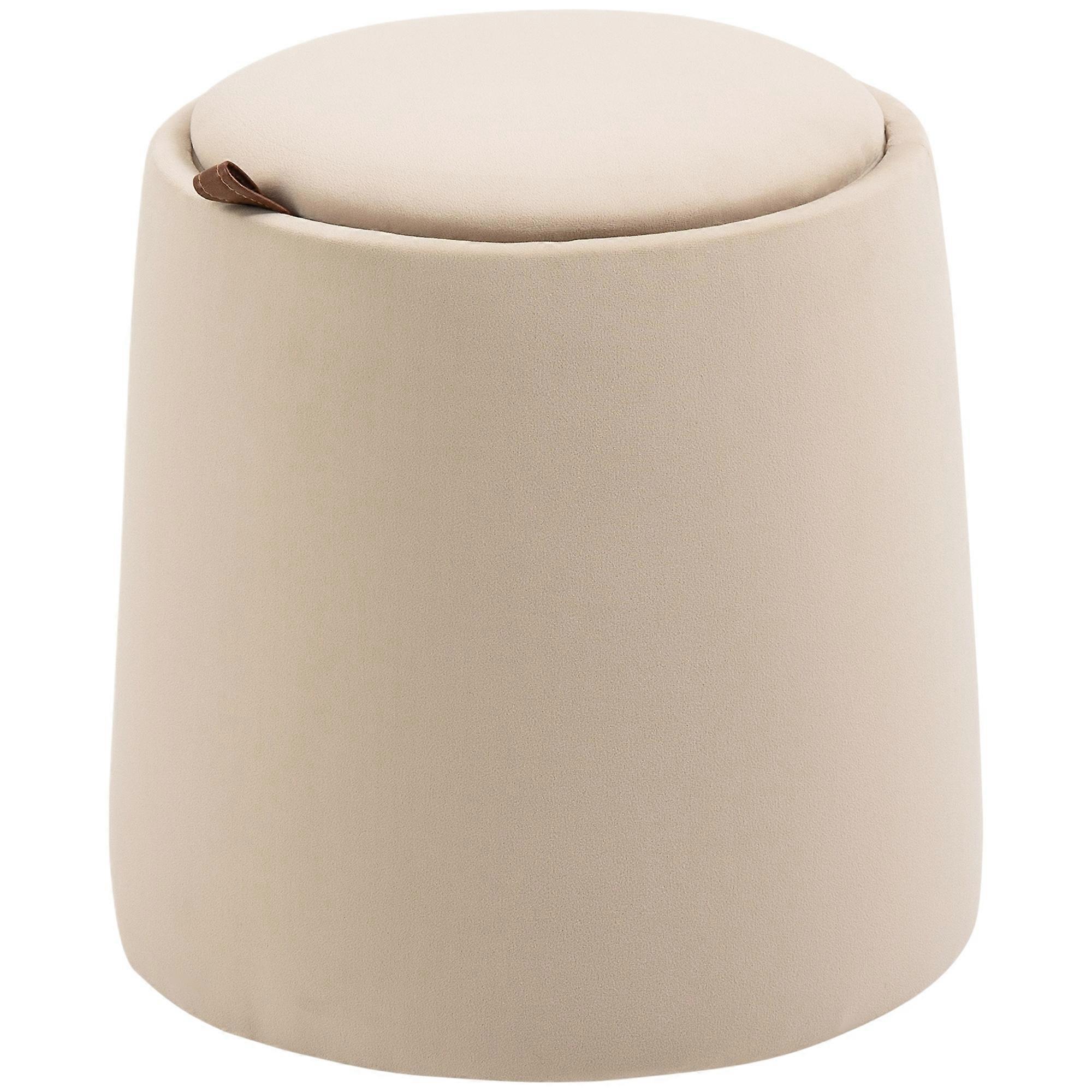 Beige Round Storage Ottoman Removable Lid Faux Suede 44cm