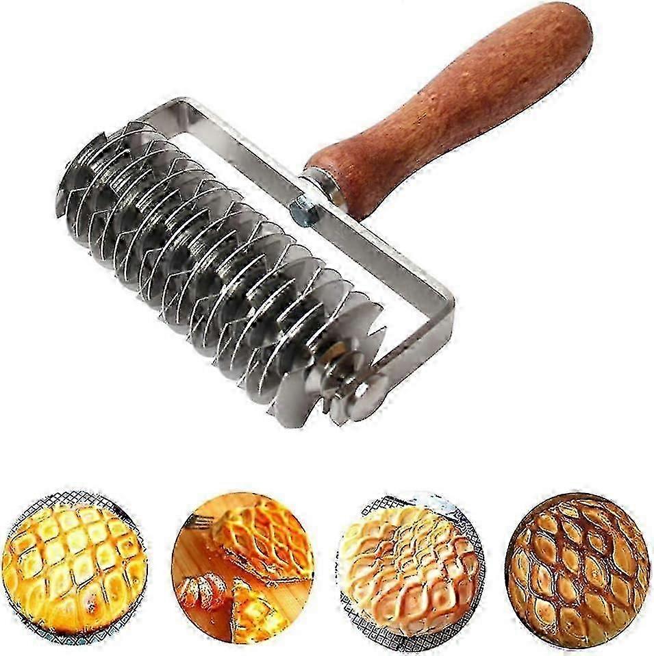 Stainless Steel Dough Lattice Roller Cutter with Wood Handle for Baking