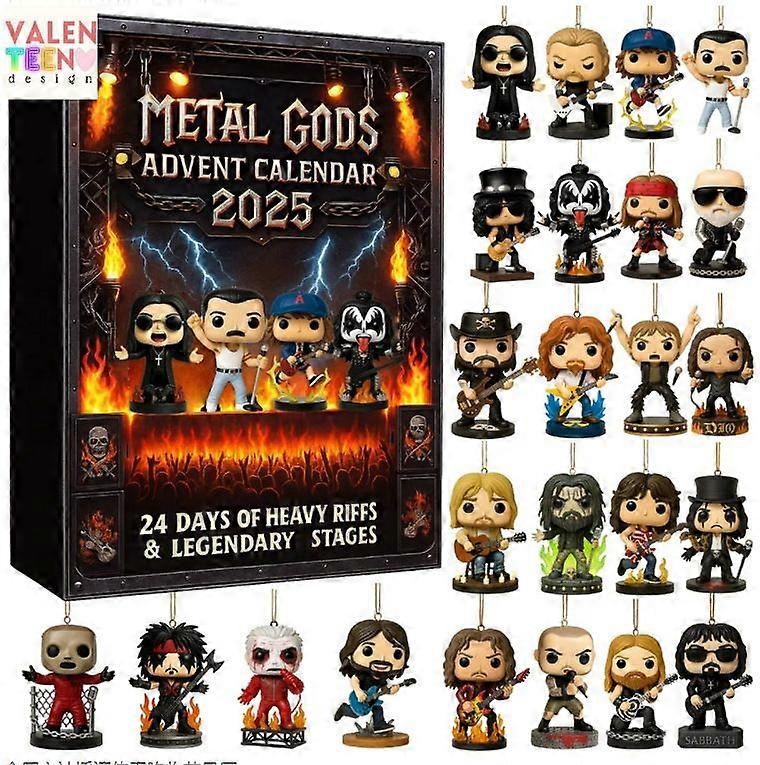 Ημερολόγιο Ροκ & Μέταλ για την Επέτειο των Χριστουγέννων 2025-24 Ημερολόγιο Αντίστροφης Μέτρησης με 2D Επίπεδες Ακρυλικές Εμβληματικές Μουσικές Φιγούρες Συλλεκτικά, Halloween και Χριστούγεννα, Δώρα για