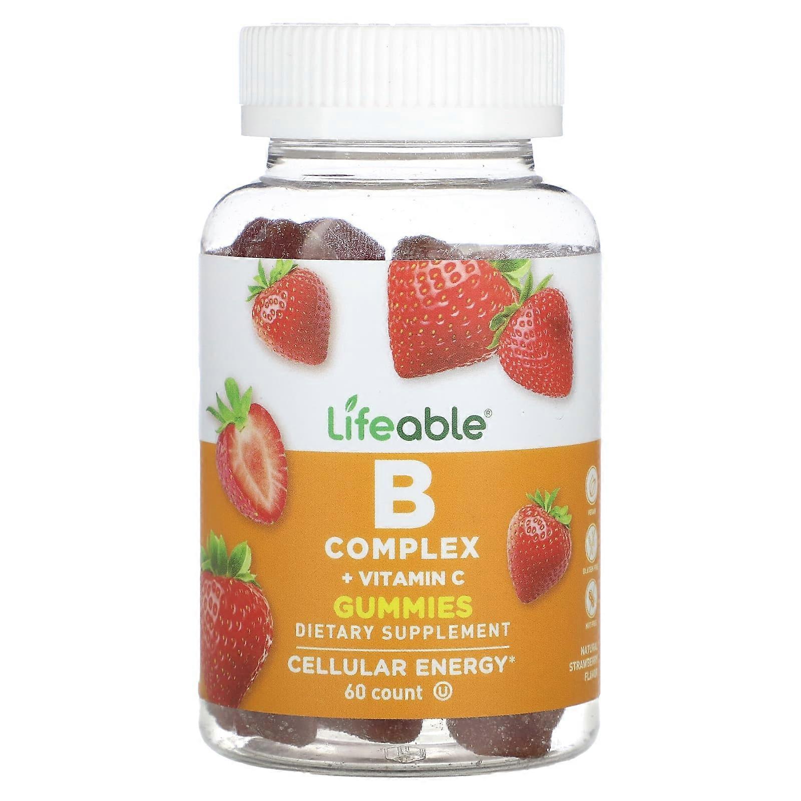 Lifeable, B Complex + Vitamin C Gummies, Strawberry, 60 Gummies