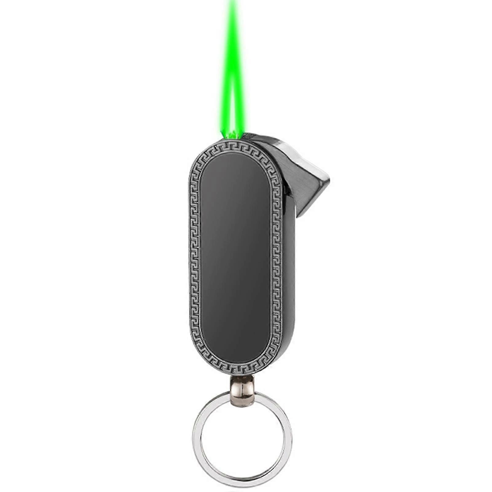 Portable Keychain Windproof Butane Torch Lighter with Adjustable Green Jet Flame, Refillable Pocket Tool for Camping & Outdoor Use
