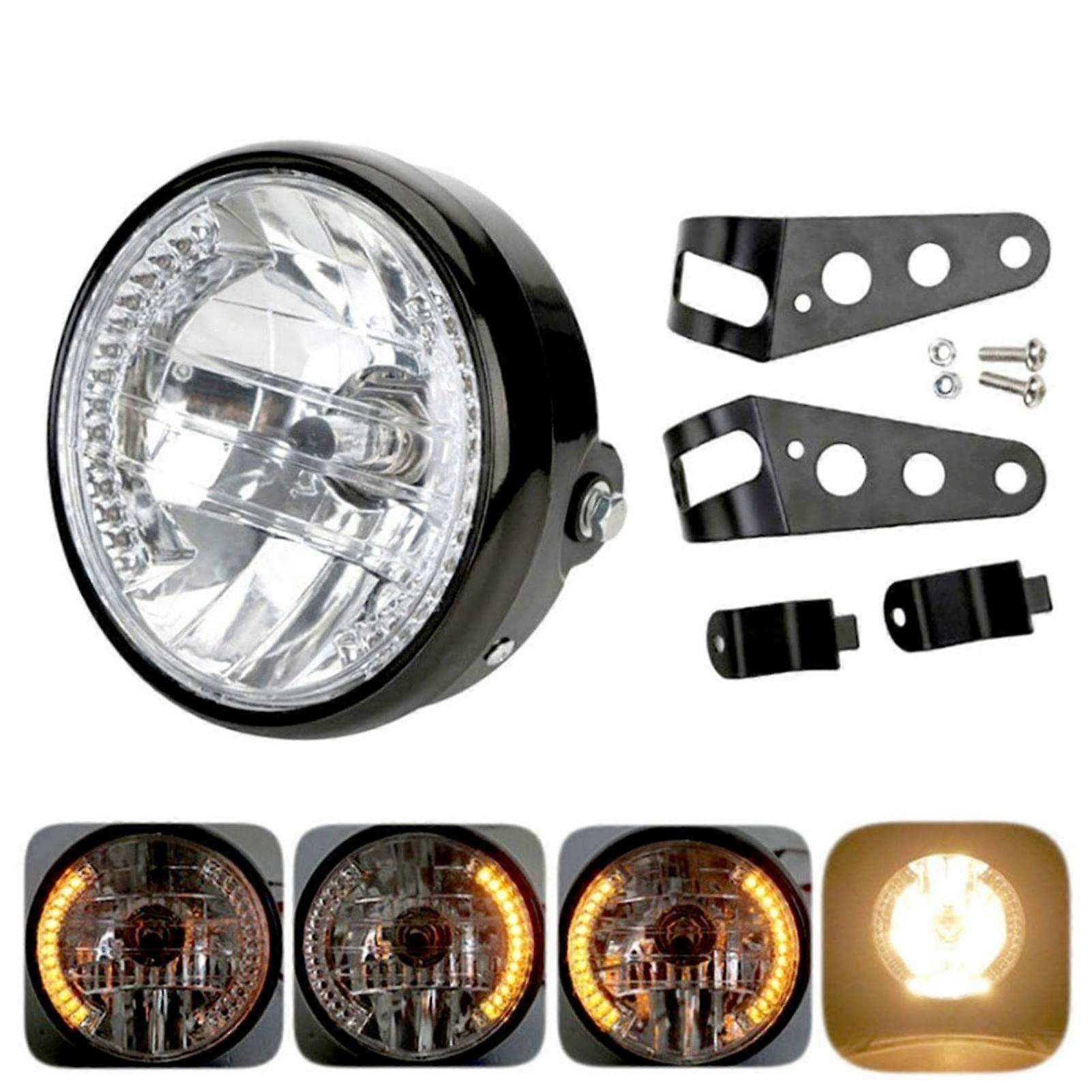 Motorcycle LED Headlight 7Inch Universal Round Projector With Mounting Bracket Retro LED Headlights 155 Mm