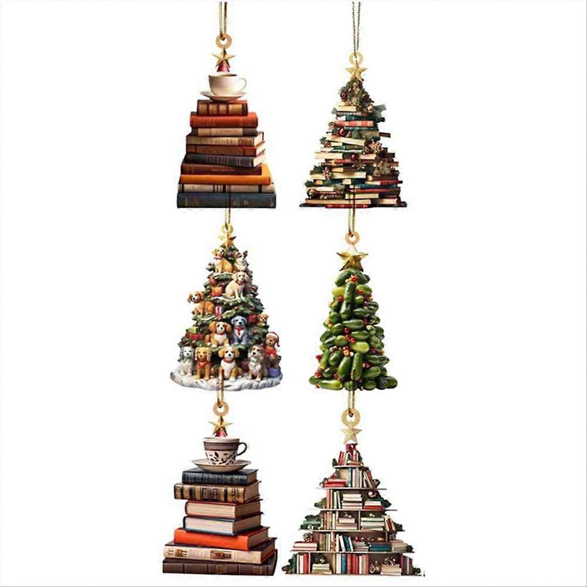 Christmas Tree Hanging Tree Shape Bookshelf Pendant, Christmas Hanging Ornaments Decorations, Books Ornament Christmas