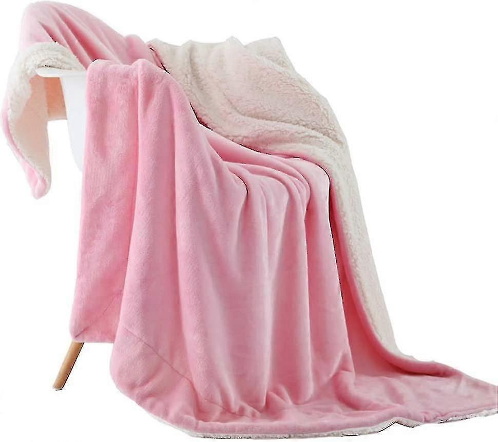 Fleece Decke Reversible Sherpa Flannel Throw Decke Super Soft Fuzzy Plüsch Mikrofaser für Bett / Couch (60 "x80", rosa)