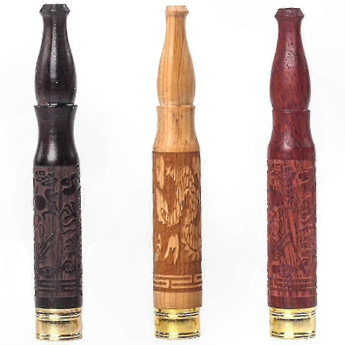 Handcrafted Wooden Cigarette Holder with Dual-Use Design and Engraved Cycle Pattern for Thick and Thin Smoke, Set of 2