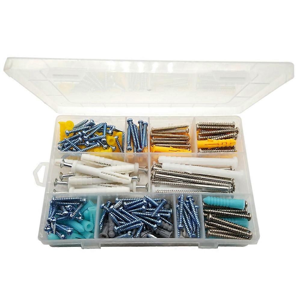 300Pcs Self Tapping Screws Bolts Plastic Anchors Assorted Set with Storage Case