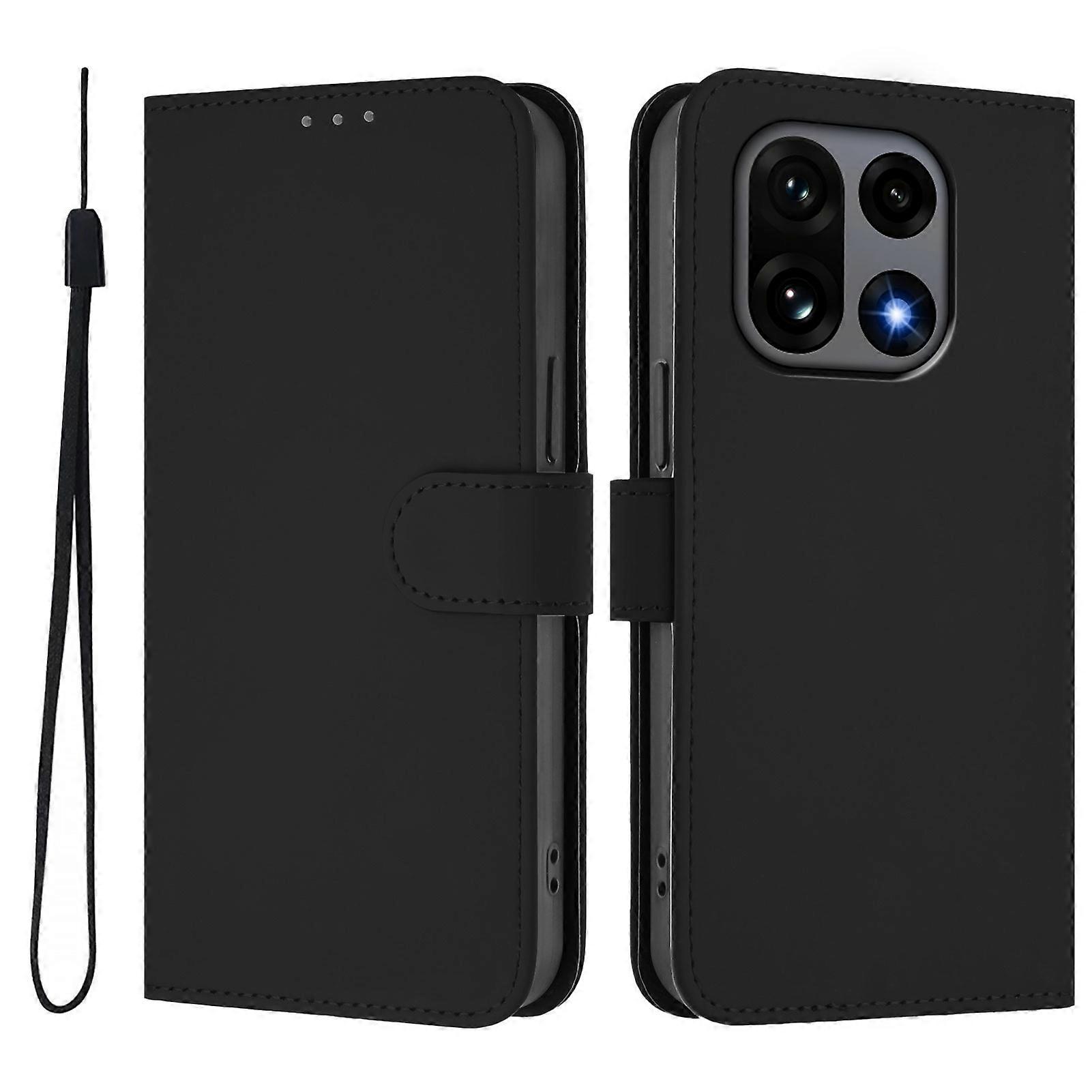 Compatible For OnePlus 15 5G Case Solid Color Wallet Leather Phone Cover with Strap