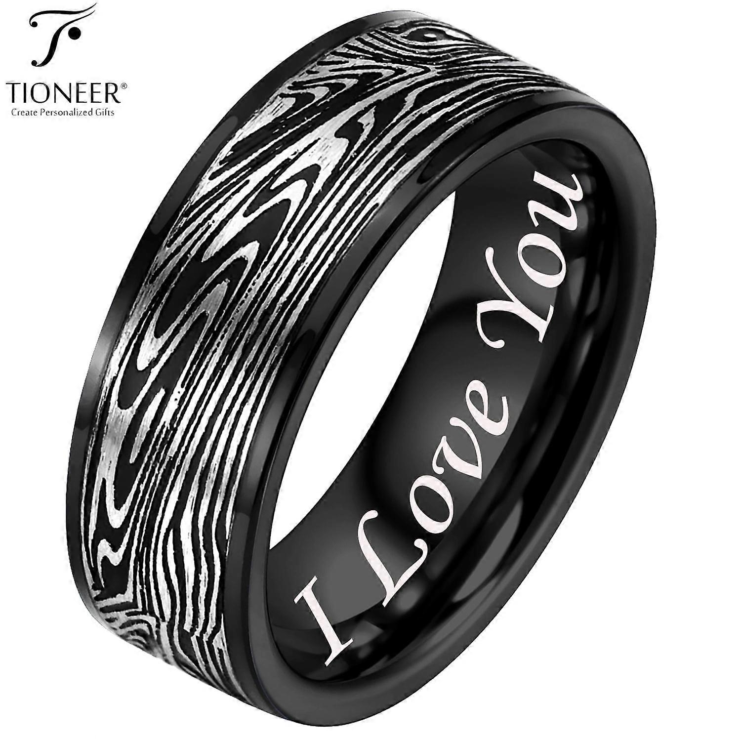 Tungsten Carbide Band w/ Flowing River Damascus Design 8mm Ring in Black or Blue