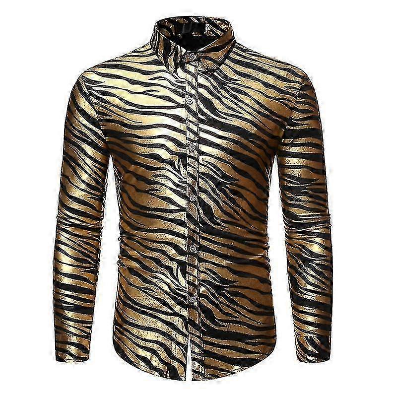 Men's Tiger Printed Shirts Long Sleeve Button Down Shirts