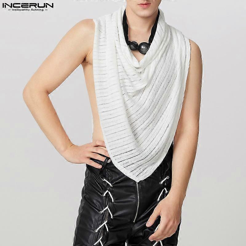 INCERUN Men Swing Collar Sleeveless Hollow Irregular Texture Tank Tops