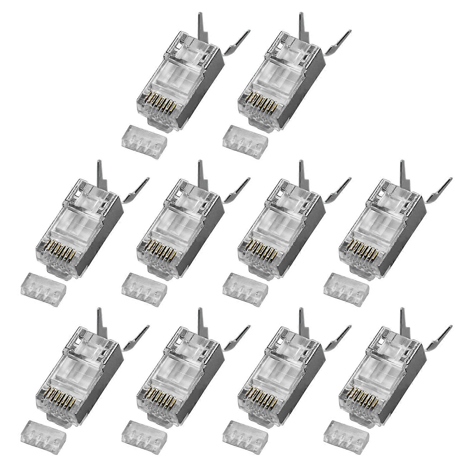 3Prong Gold Plateds RJ45 Plugs For Cat6A Solid Stranded Cable Supports 10 Gigabit Speed And Secure Connectivitys Multicolor