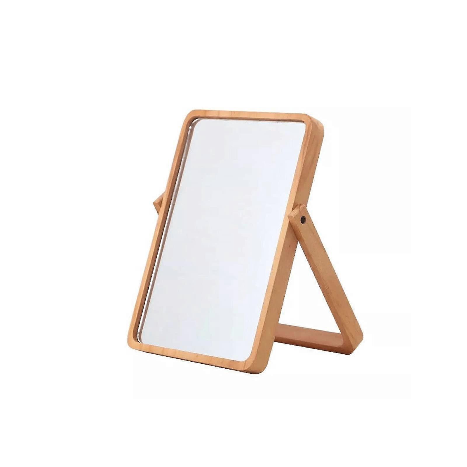 Makeup Vanity Mirror with Wooden Frame, Rectangular Desktop Dressing Mirror for Women