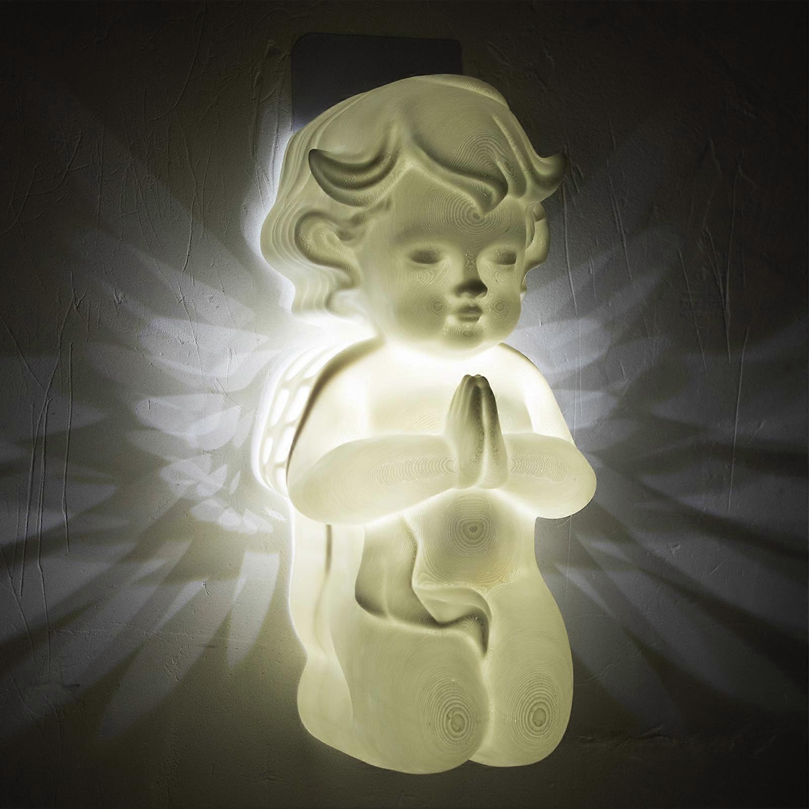 Angel Figurines, 3D Printed Resin LED Table Lamp, Nursery Night Light, Soft Glow Decor, 8 cm Tall, USB Powered, White