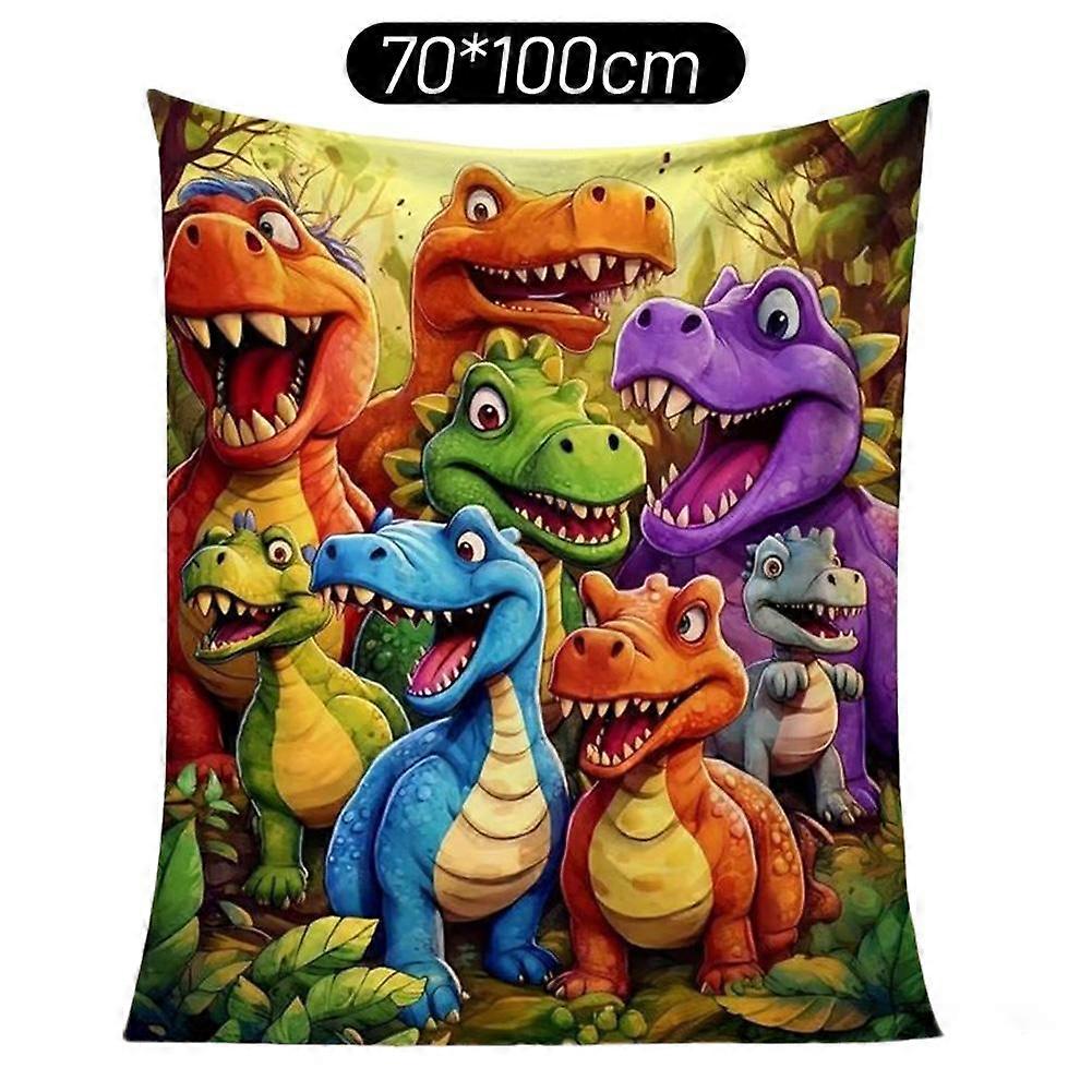 Cute Smiling Dinosaurs HD Digital Print Flannel, Soft Funny Throw Blanket,