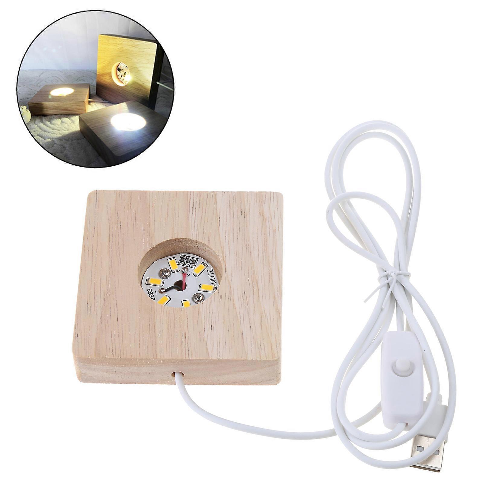 Handmade Square Wooden Light Base Stand LED Lights Display Base Resin Art Ornaments Display Stand Crystal Glass Base  warm light 100mm