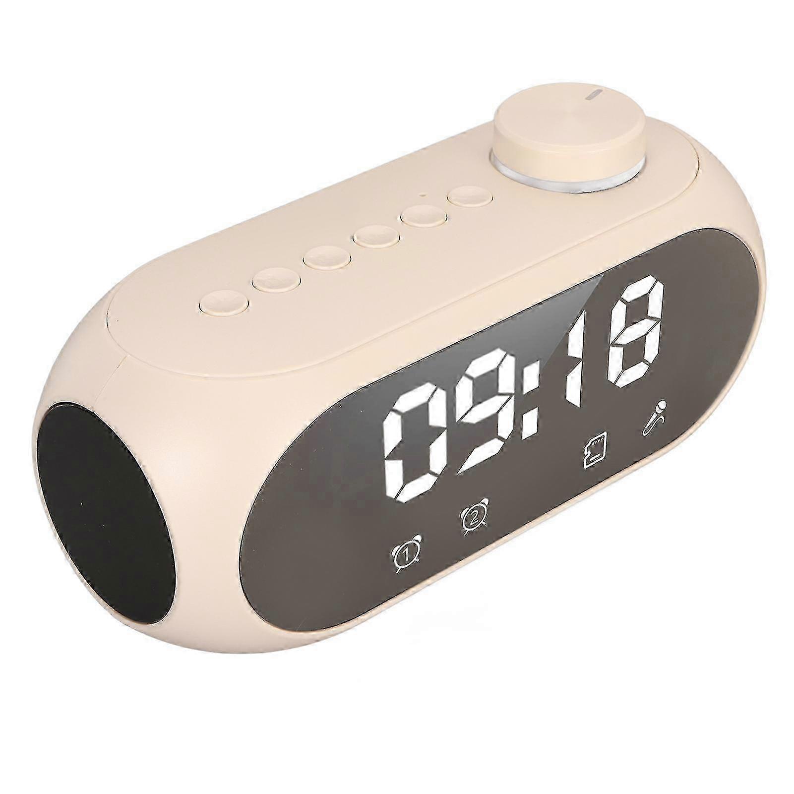 Wireless Bluetooth Speaker RGB Lighting Strong Bass Temperature Display Voice Broadcast FM Radio Mirror Alarm Clock Beige 2025