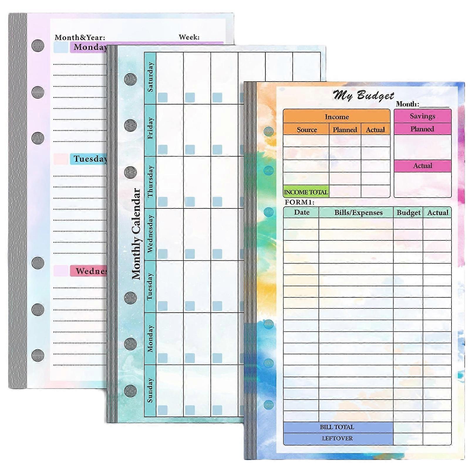Pnellth A6 Budget Planner Refill Kit 82 Sheet 2024 Monthly Weekly Calendar Inserts, 6 Hole Loose-leaf Notebook Replacement, compatible with A6