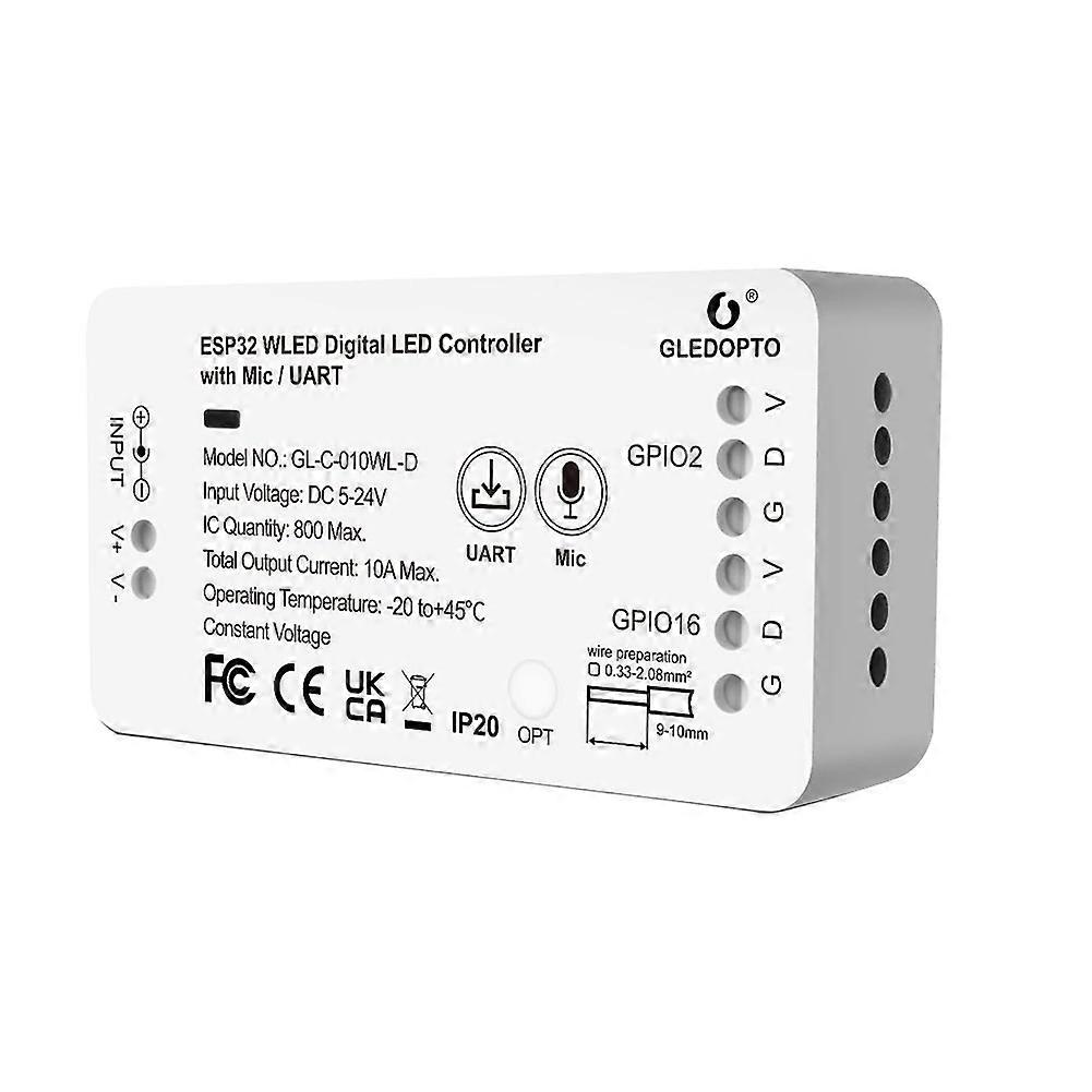 GLEDOPTO ESP32 WLED LED Controller with Mic Microphone UART Download Music Sound Dynamic Lighting Modes for LED Strip Lights