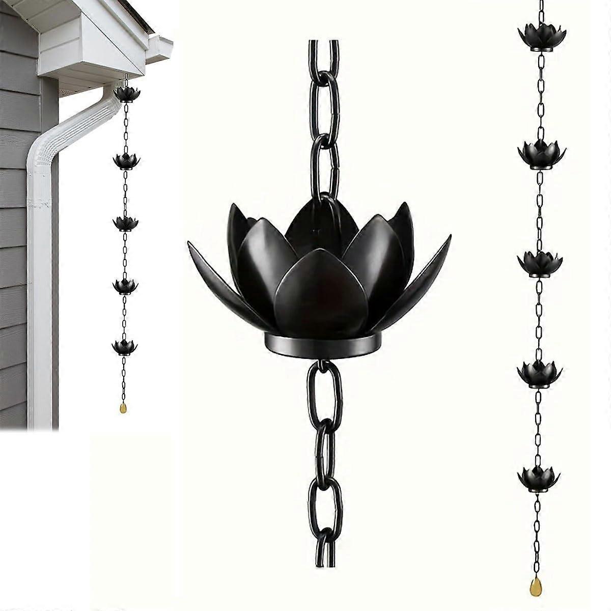 Rain Chain 4ft RustResistant Outdoor Water Diverter with Gutter Adapter for Garden Patio Decor Black