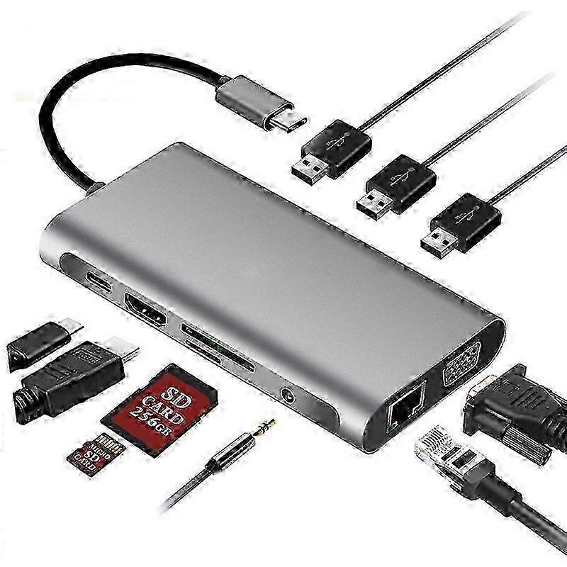 w 10 in 1 Type-C Multi-Function Docking Station PD Fast Charging HUB