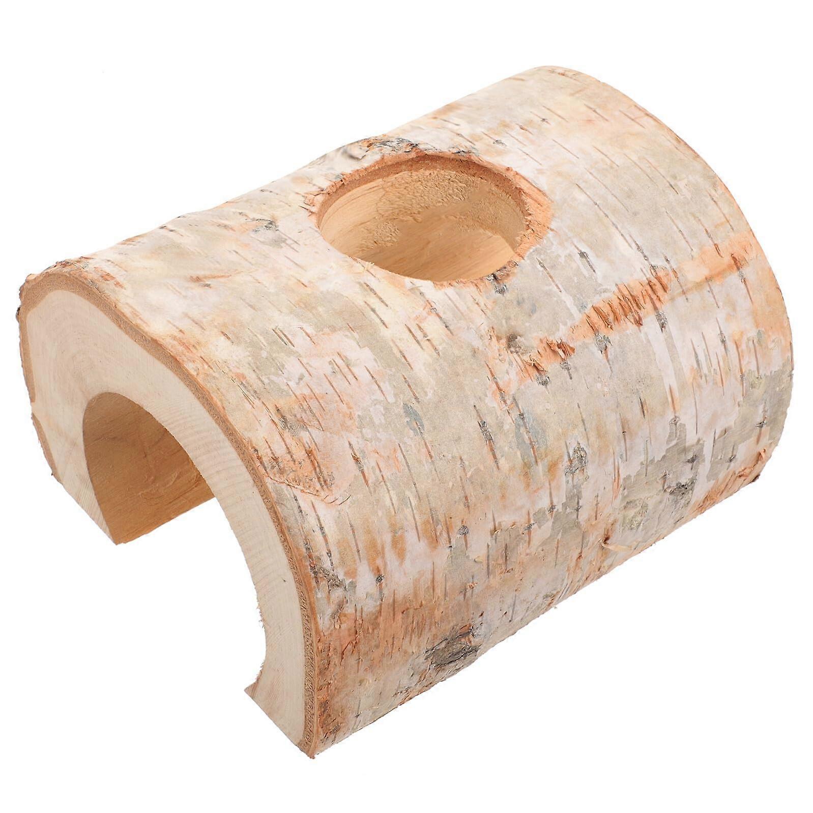 Wooden Hamster Tunnel Hideout with Chewable Birch for Gerbils Guinea Pigs Small Pets 15cm