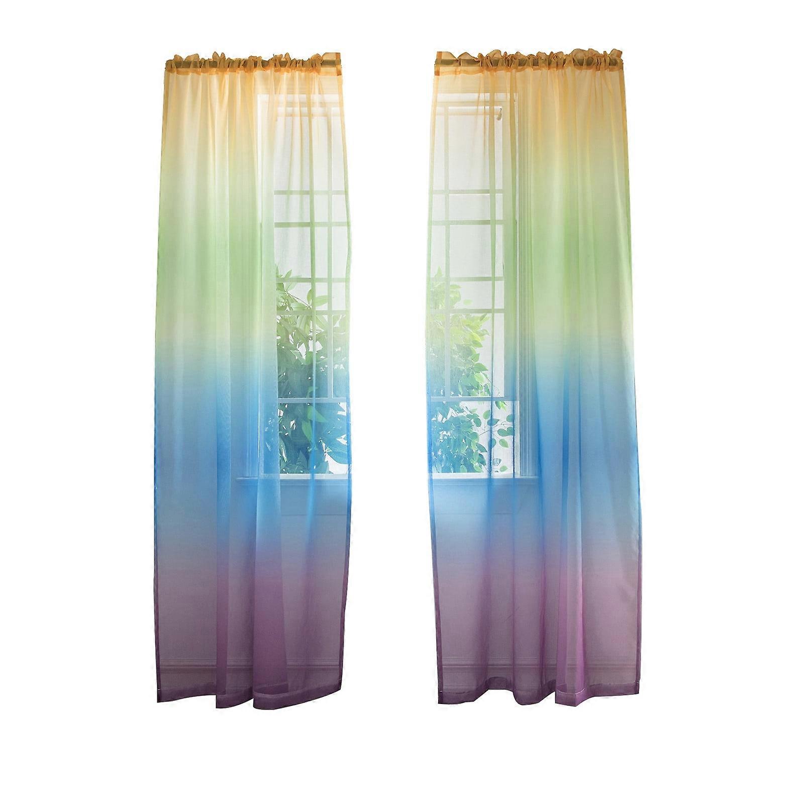Clearance! Nordic Blackout Curtain Fabric, 1x2.7M, 2 Pcs, Gradient Rainbow, Lower Purple, High-Precision Window Screen