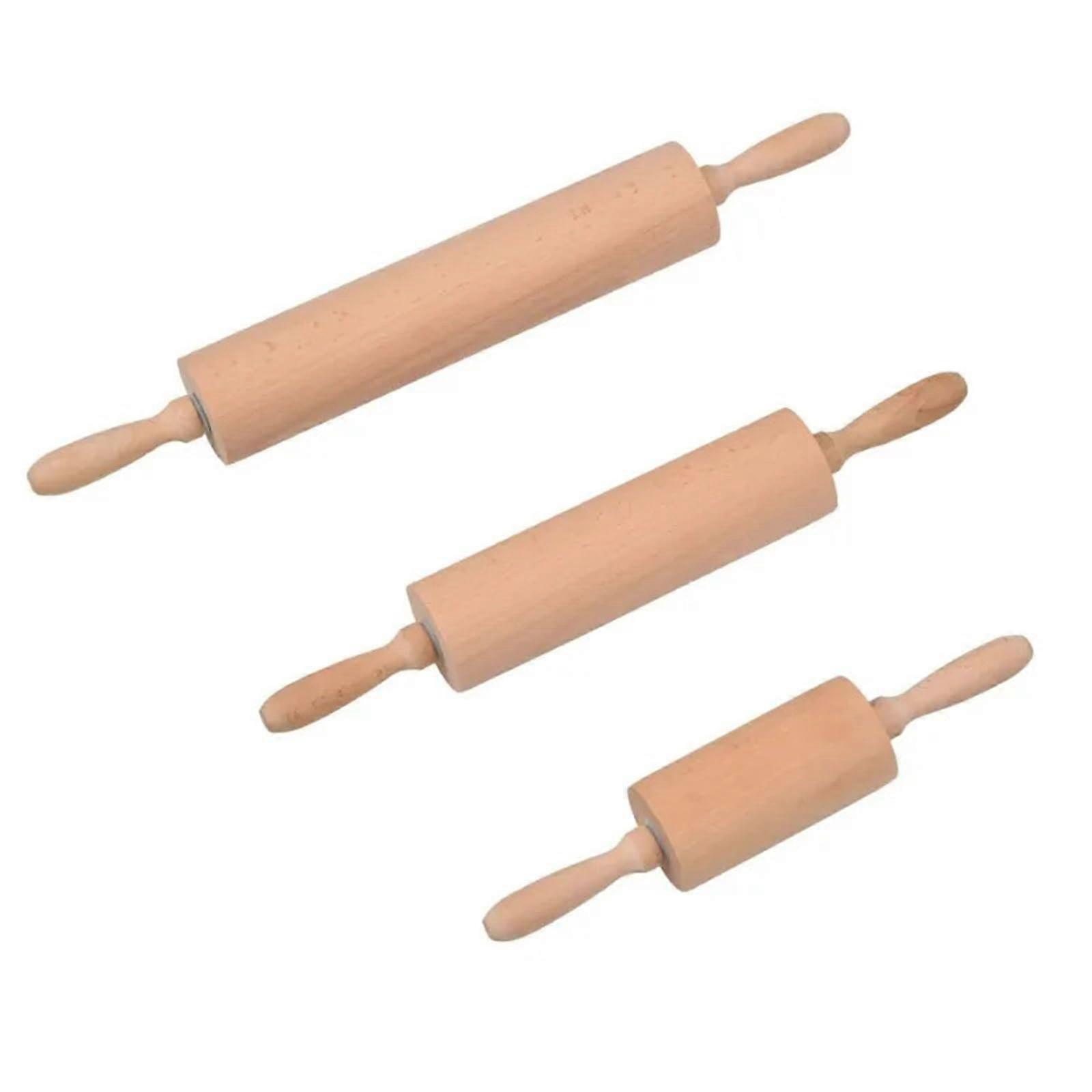 Wooden Rolling Pin for Baking with EasyGrip Handles Non Stick Dough Roller 46x6cm